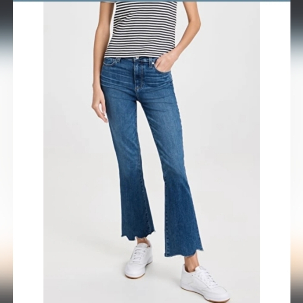 Paige Claudine Flare Leg "Rockin" Raw Hem Jeans NWT Groove Blue Size 32